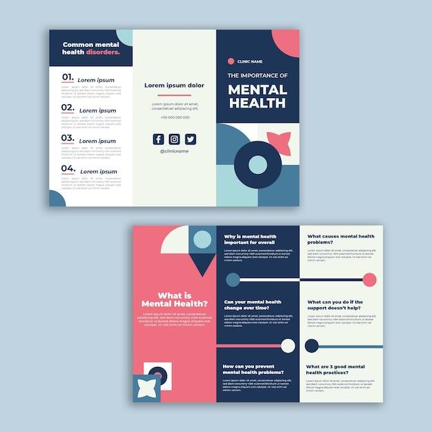 Free vector geometric mental health clinic brochure