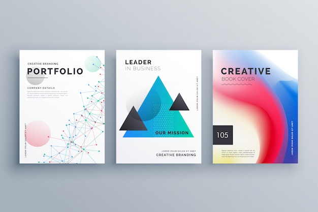 Креативный дизайн брошюры, набор в формате а4, выполненный с треугольником из проволочной сетки и жидким цветом