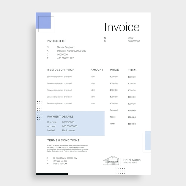 geometric minimalist hotel invoice