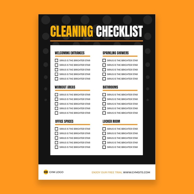 Geometric modern total body gym cleaning checklist