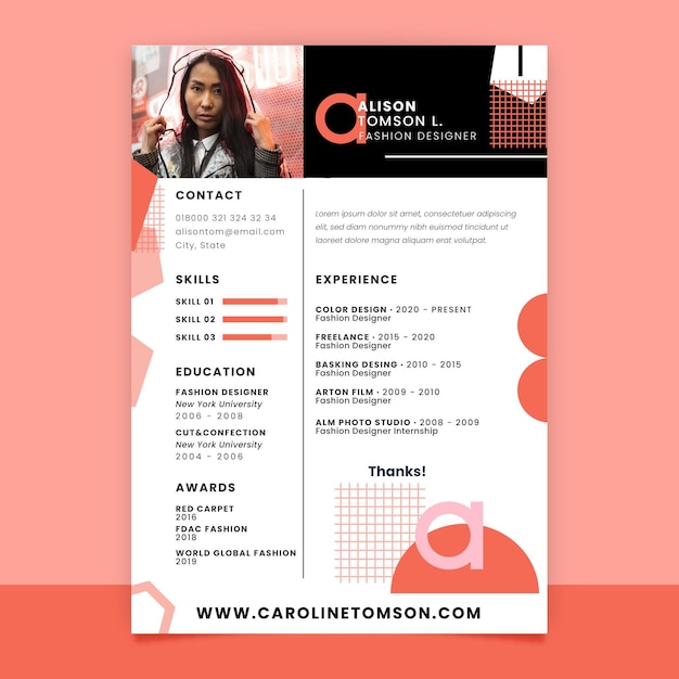 Free vector geometric monocolor fashion resume