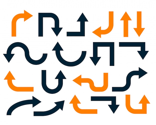 Бесплатное векторное изображение Установлены геометрические оранжевые и черные стрелки