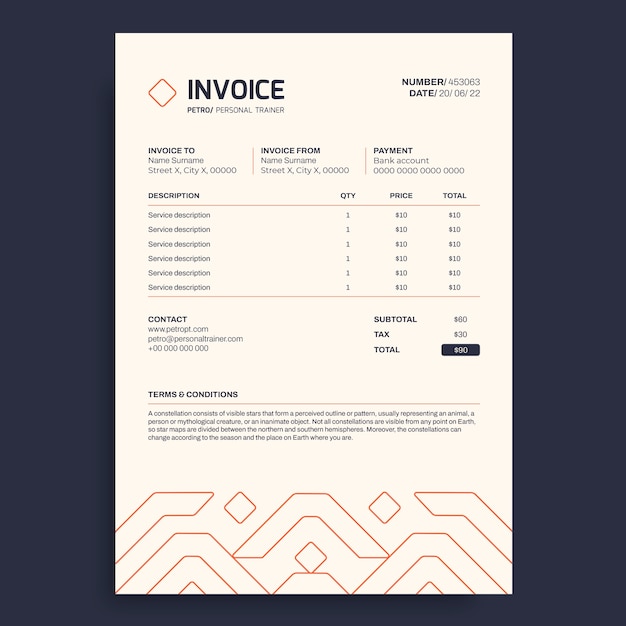 기하학적 petro 개인 트레이너 송장 템플릿