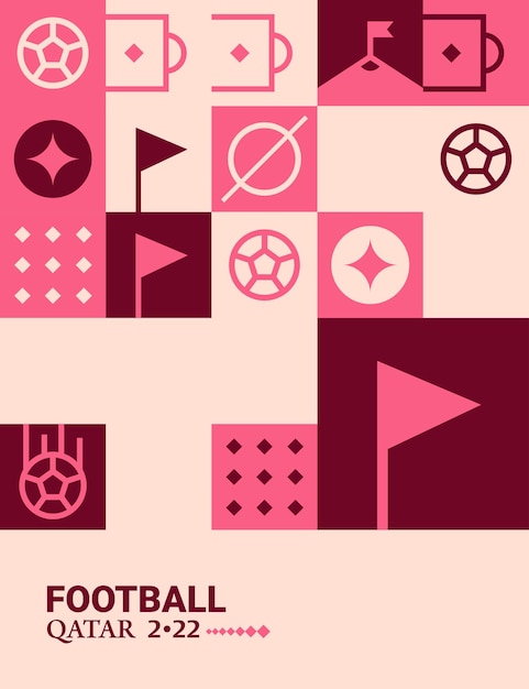 Vettore gratuito poster geometrico calcio doha qatar 2022 sfondo del modello di volantino web di calcio creativo