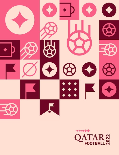 Vettore gratuito poster geometrico calcio doha qatar 2022 sfondo del modello di volantino web di calcio creativo