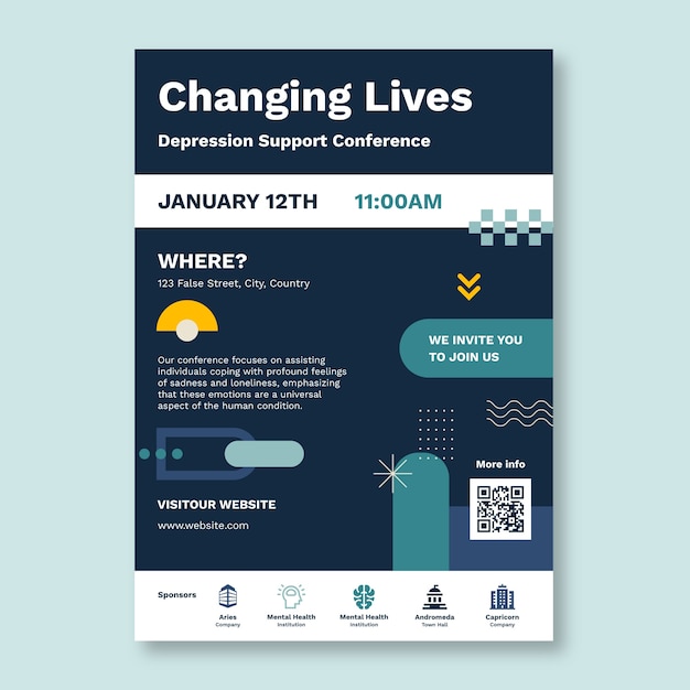 Free vector geometric professional depression support event poster