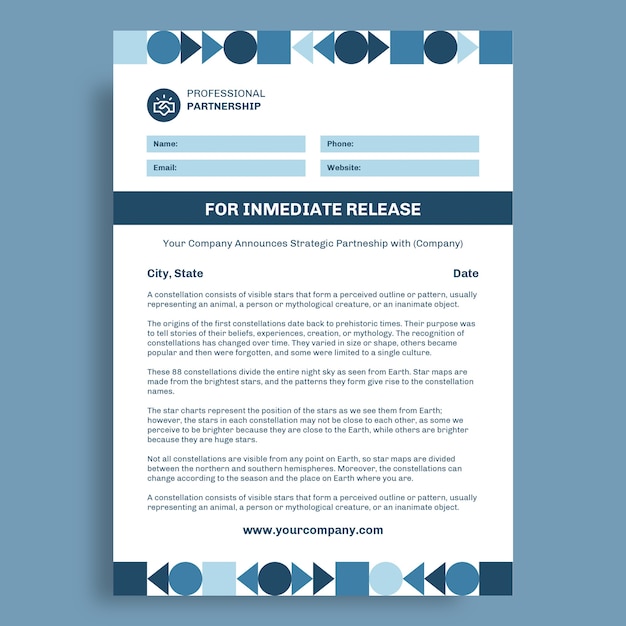 Free vector geometric professional partnership press release