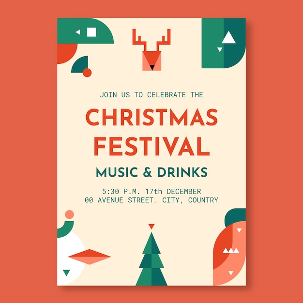 Free vector geometric red christmas event flyer