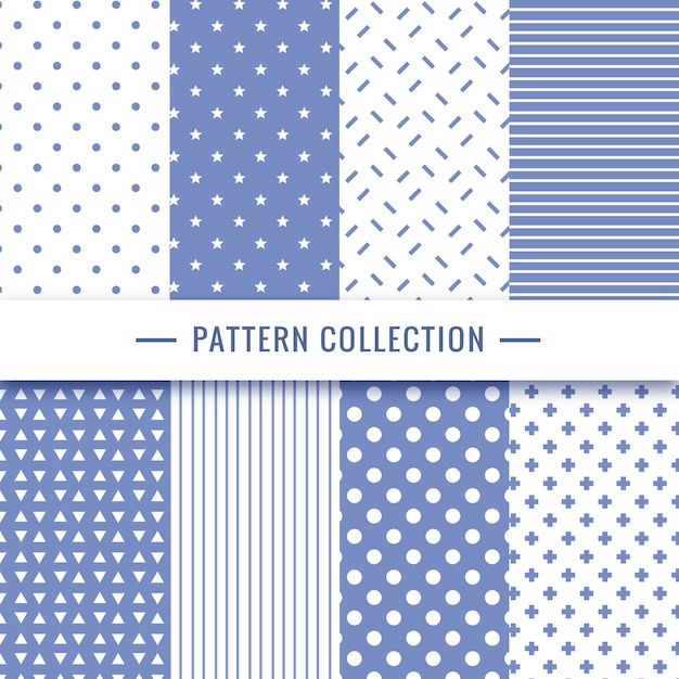 Geometric seamless pattern collection in blue colors