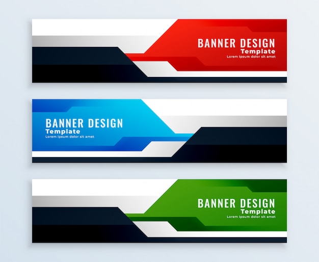 Geometric set of banner designs in multicolors