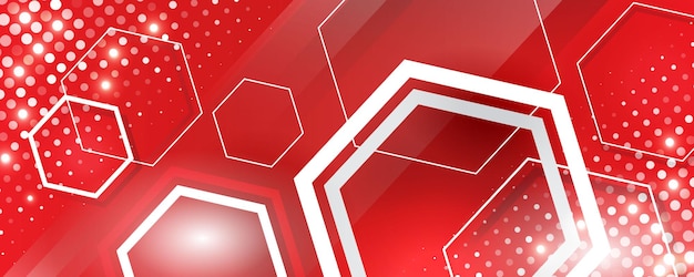 Free vector geometric shape with shinny halftone in red background