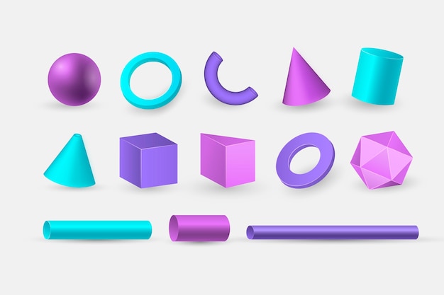 Free vector geometric shapes in 3d effect