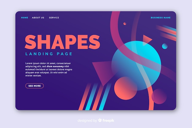geometric shapes landing page with bright colors