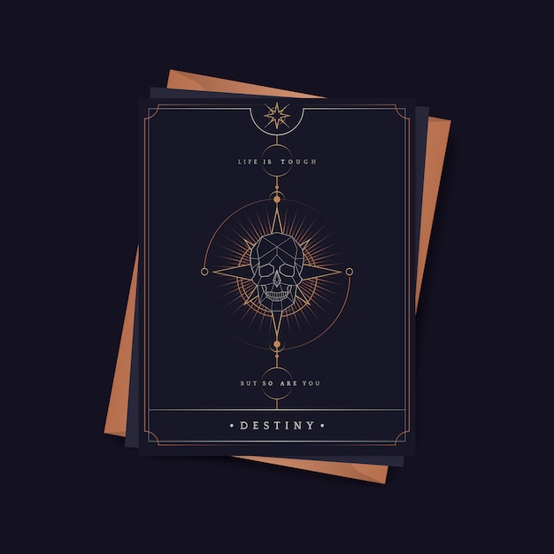 Geometric skull astrological tarot card