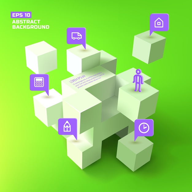 Free vector geometric structure from 3d white cubes and business pointers