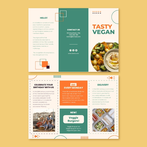 Vettore gratuito brochure geometrica del ristorante vegano gustoso