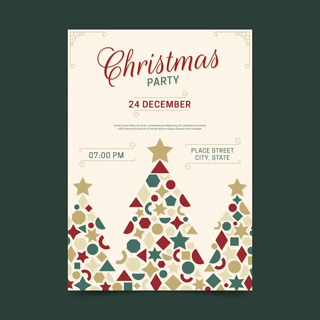 幾何学的なツリー形状のクリスマスパーティーのポスター