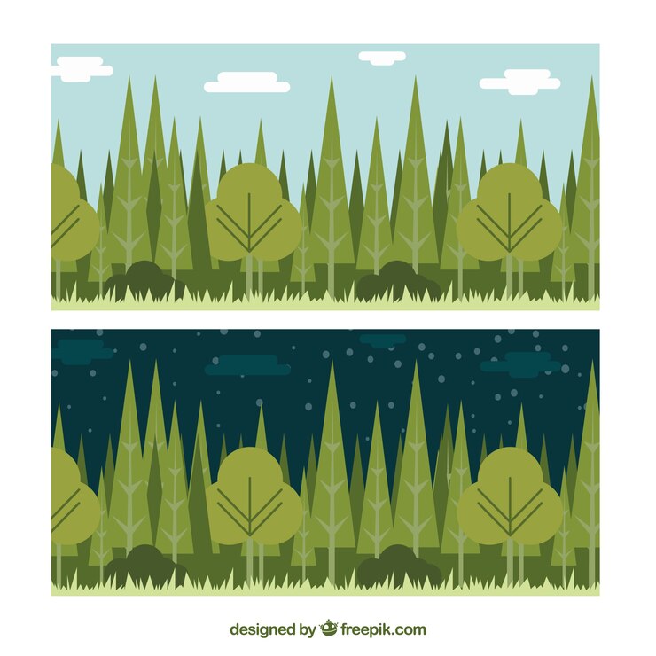 Free Vector geometric trees in a landscape banners