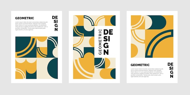 Geometric trifold brochure template with squares vector background