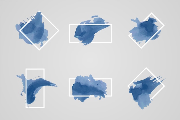 無料ベクター 水彩の汚れと幾何学的な白いフレーム