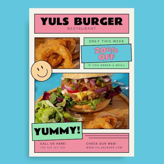 Free vector geometric yuls restaurant offer poster