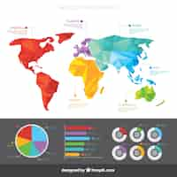 Vettore gratuito mappa del mondo geometrico con infografica