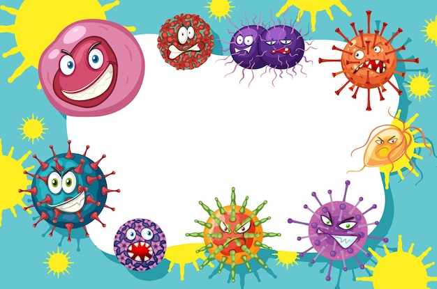 Бесплатное векторное изображение Бактерии микробов и шаблон рамки фона вируса
