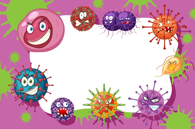 Vettore gratuito modello di cornice di sfondo di batteri germi e virus