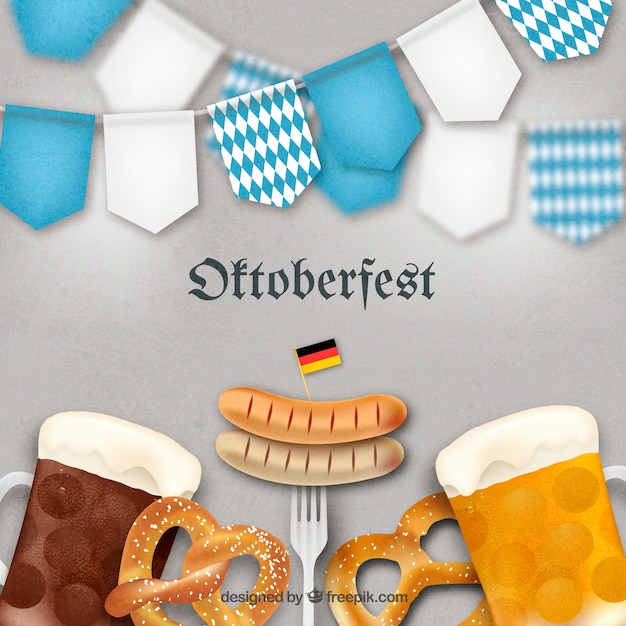 Vettore gratuito cibi tedeschi e birra nell'octoberfest