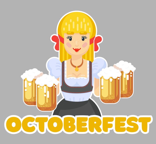 無料のベクター ビールを運ぶ陽気なウェイトレス