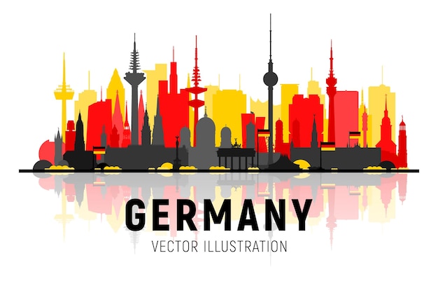 Germany cities skyline silhouette vector illustration on white background Business travel and tourism concept with famous German landmarks Image for presentation banner web site