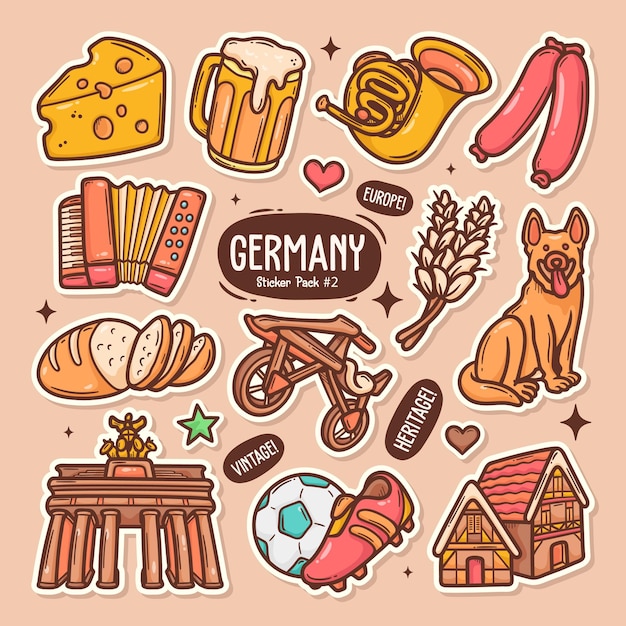 Free vector germany cute doodle vector sticker collection