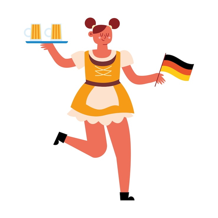 Free Vector germany girl with dirndl and beers