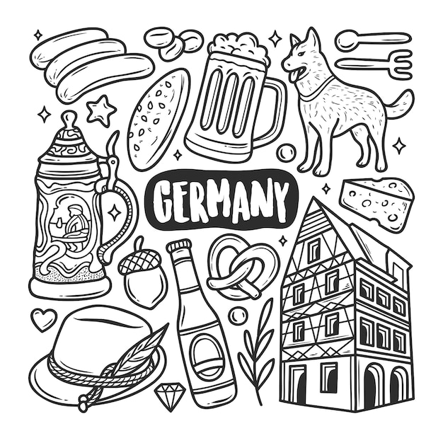 Germany Icons Hand Drawn Doodle Coloring