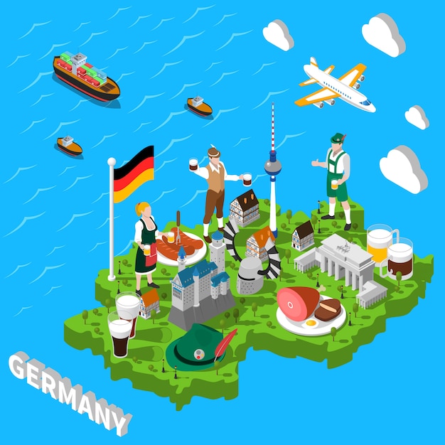 観光客のためのドイツの等尺性観光マップ