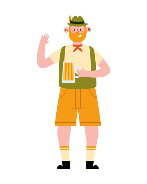 무료 벡터 lederhosen과 맥주 잔을 가진 독일 남자