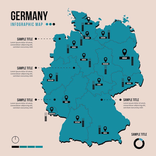 フラットなデザインのドイツ地図インフォグラフィック