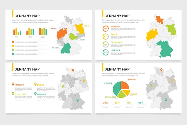 Бесплатное векторное изображение Инфографика карта германии в плоском дизайне