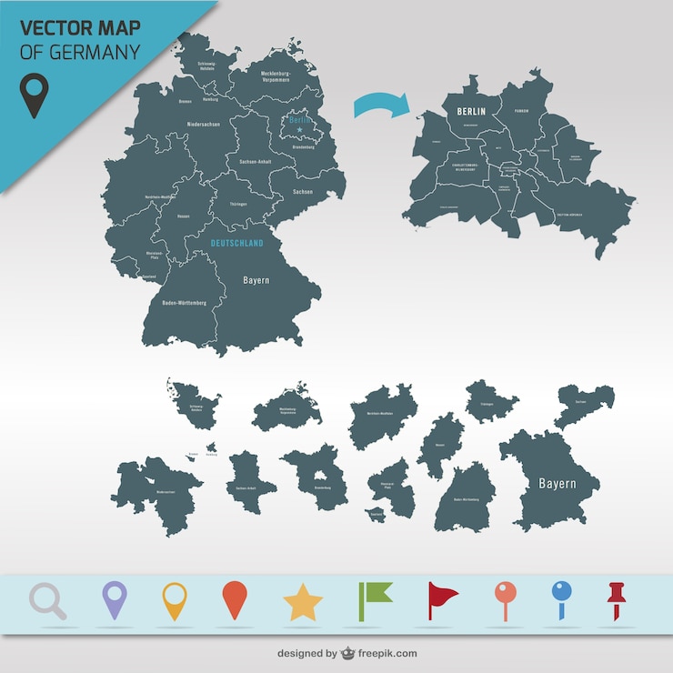 무료 Vector 독일지도 및지도 포인트