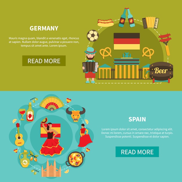 Free vector germany spain banner set