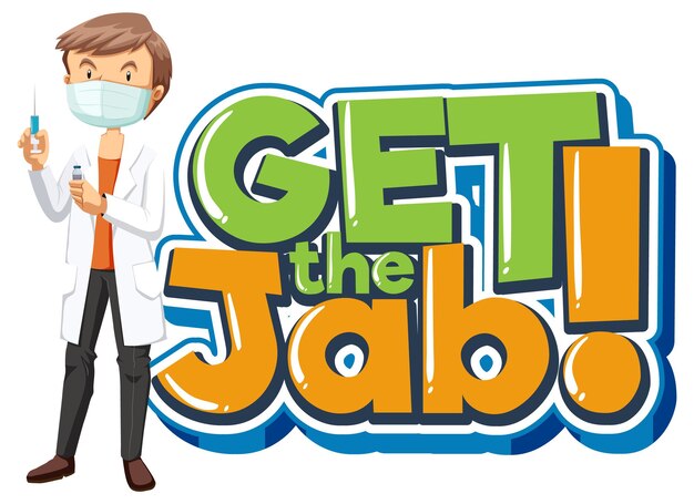 Get the Jab font banner with a male doctor cartoon character