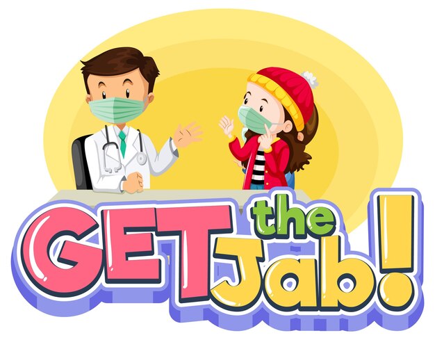 Get the Jab font with a doctor and patient girl cartoon character