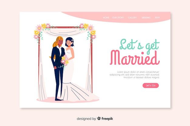 Free vector get married wedding landing page