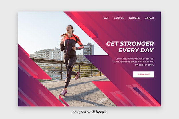 Free vector get stronger every day sport landing page