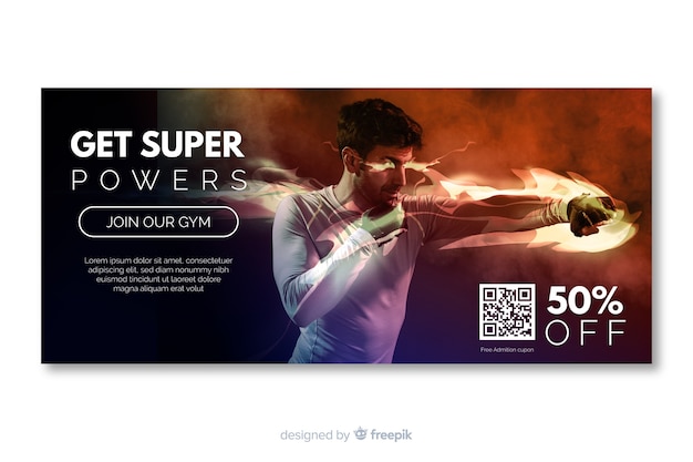 Free vector get superpowers sport banner with photo