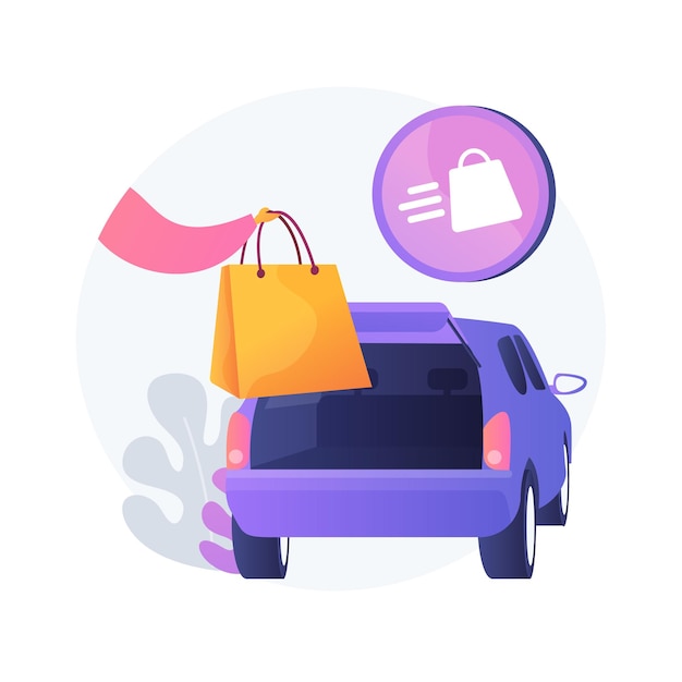 Get supplies without leaving your car abstract concept   illustration. Curbside pickup, order number, call the store, contactless grocery pick-up, place order in trunk  