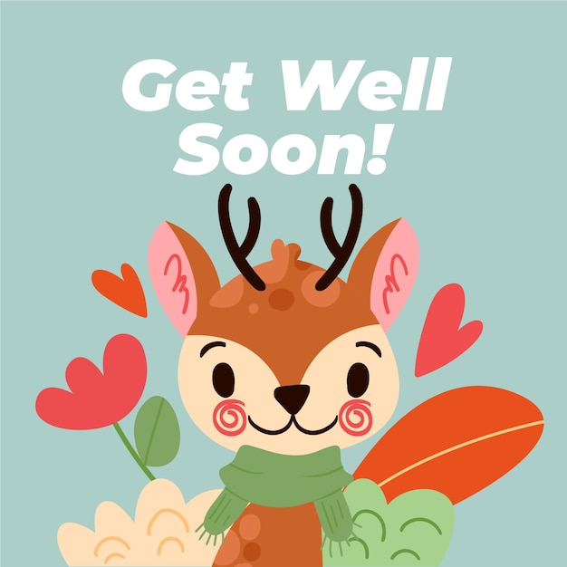 Free vector get well soon card with cute reindeer