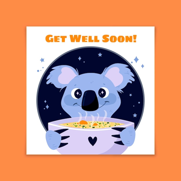 Free vector get well soon cute koala with soup