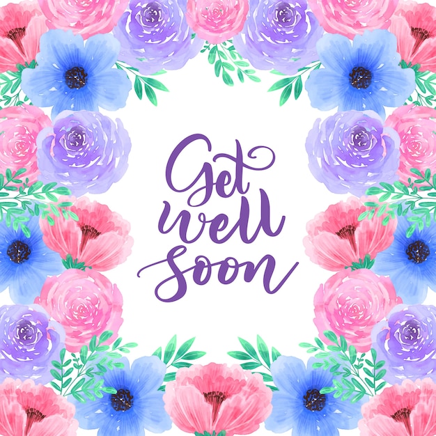 Free vector get well soon lettering with different flowers