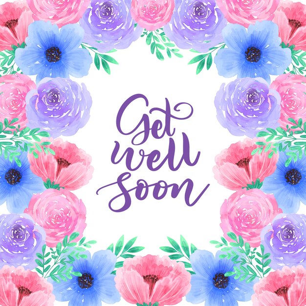 Get well soon lettering with different flowers